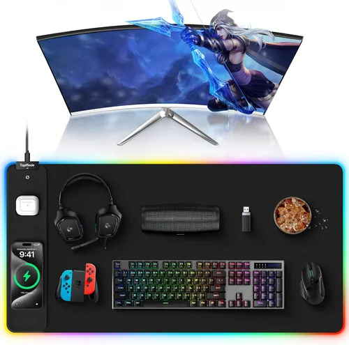 Miniatura 15 de TopMade Alfombrilla de Mouse de Carga Inalámbrica, Alfombrilla de Mouse para Juegos RGB, Alfombrilla de Escritorio para Oficina en Casa, 31.5" x RGB