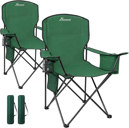 Miniatura 10 de Romswi Sillas de Camping de Gran Tamaño, Soporte Resistente de 227 KG, Sillas Deportivas con Respaldo y Brazos Acolchados, Soporte para Tazas y Negro