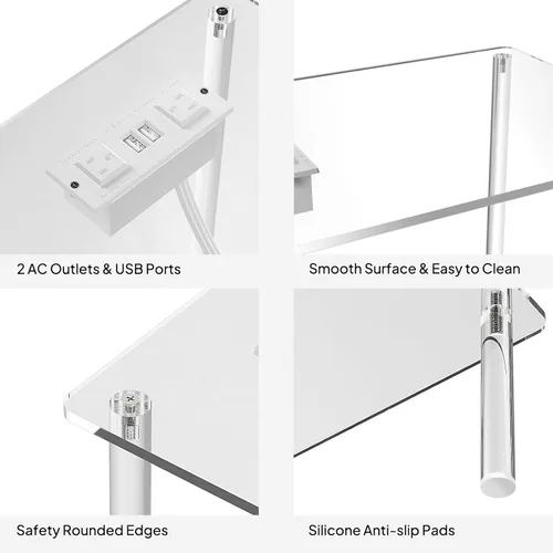 Miniatura 4 de Eglaf Mesa auxiliar de acrílico con estación de carga y puertos USB, mesita de noche pequeña para sala de estar, dormitorio, 15.7 pulgadas de largo