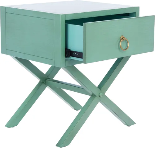 Miniatura 13 de SAFAVIEH Muebles - Mesita de noche Sadie de 1 cajón - Antiguo y blanco - Madera - Diseño de herrajes dorados glamorosos - Ideal para dormitorio, 19