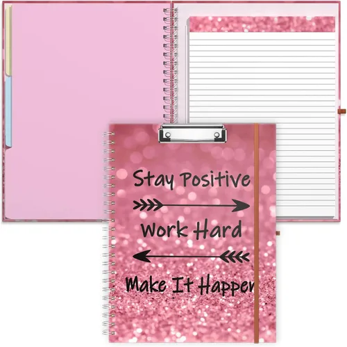 Miniatura 21 de Rimilak Spiral Clipboard Folio with Refillable Lined Notepad, 14.5 x 9.8 In, Hardcover Cover with 5 Interior Pockets, Elastic Band and Pen Loop