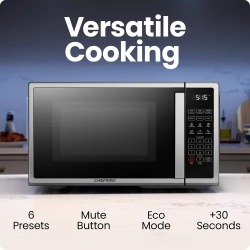 Miniatura 2 de Horno de microondas de mostrador Chefman 0.9 pies cúbicos. Microondas digital de acero inoxidable de 900 vatios con 6 ajustes preestablecidos, modo
