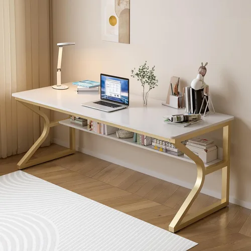 Miniatura 14 de OSCHF Escritorio de oficina con estante de almacenamiento, mesa de escritura de 47.3 pulgadas de largo para estación de trabajo de una sola persona