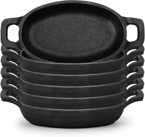 Uiifan Juego de 6 mini sartenes de hierro fundido, horno individual para servir y sartenes para hornear, asar, asar a la parrilla y aperitivos para