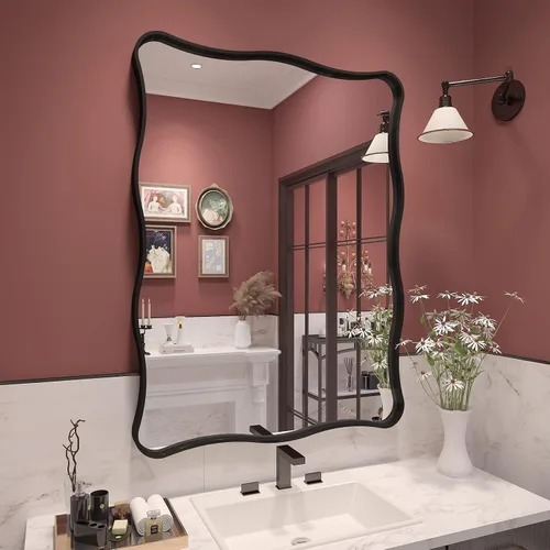 Miniatura 78 de Paquete de 2 espejos de baño con marco de metal negro de 22 x 30 pulgadas, espejo rectangular redondeado negro mate, antioxidante, se cuelga