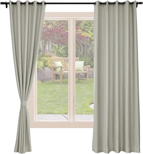 Miniatura 21 de Frelement Cortinas opacas de lino natural, paneles de cortinas con ojales para sala de estar, cortinas con aislamiento térmico, 52 pulgadas de ancho