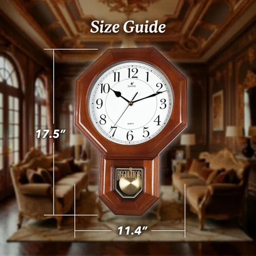 Miniatura 5 de JUSTIME Reloj de péndulo de madera maciza con carillones de estilo tradicional de escuela, con melodía de Westminster cada hora, fabricado en Taiwán