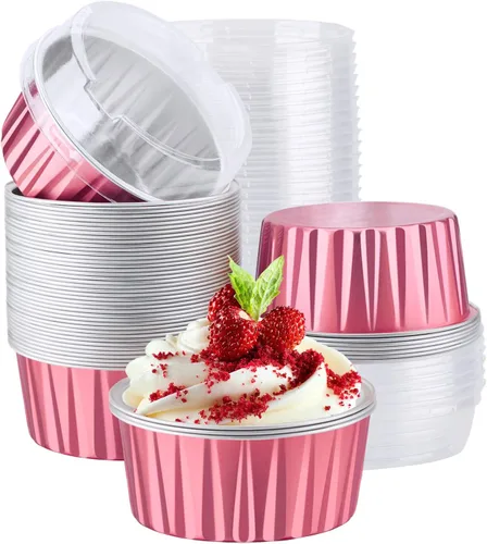 Miniatura 9 de EUSOAR Moldes de aluminio para magdalenas de varios colores, moldes de aluminio de 5 onzas para hornear, recipientes de postre con tapas, tazas de 5