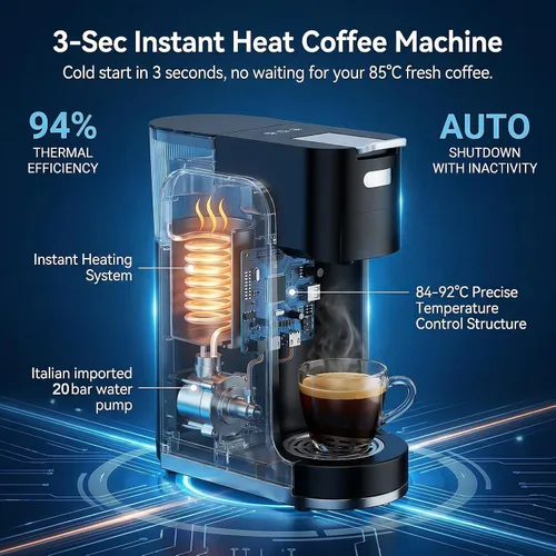 Miniatura 3 de Cafetera de una sola porción todo en 1, cafetera caliente y helada para café molido, cápsula K-Cup, NES Original y DG, cafetera espresso de 20
