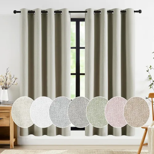 Miniatura 28 de Jubilantex Cortinas opacas plisadas negras de 63 pulgadas, cortinas de lino sintético para dormitorio, sala de estar, casa rural, juego de cortinas