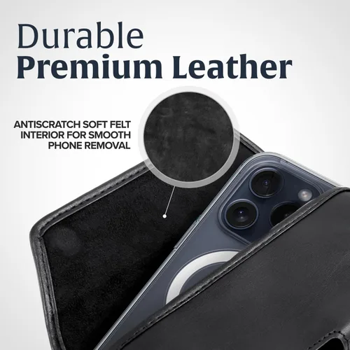 Miniatura 5 de Turtleback Soporte para cinturón para iPhone 16 Pro, 16e, 15 Pro 14 Pro 13 Pro - Pequeño - Se adapta con fundas delgadas estilo MagSafe, cuero negro