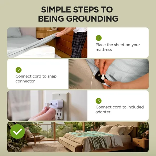 Miniatura 6 de Newise Grounding Sheets, 10% fibra de plata pura y 90% algodón orgánico, sábana bajera conductora para un mejor sueño, tamaño Queen de 60 x 80 x 15