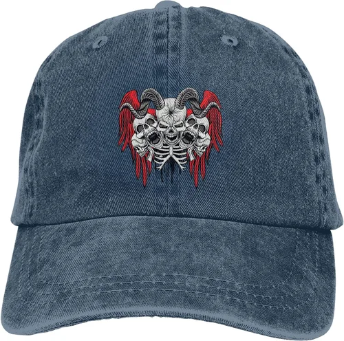 Miniatura 9 de Sombrero de vaquero de moda para hombre y mujer, ajustable para cuatro estaciones, gorra de béisbol del infierno con ángel, azul marino, Azul marino