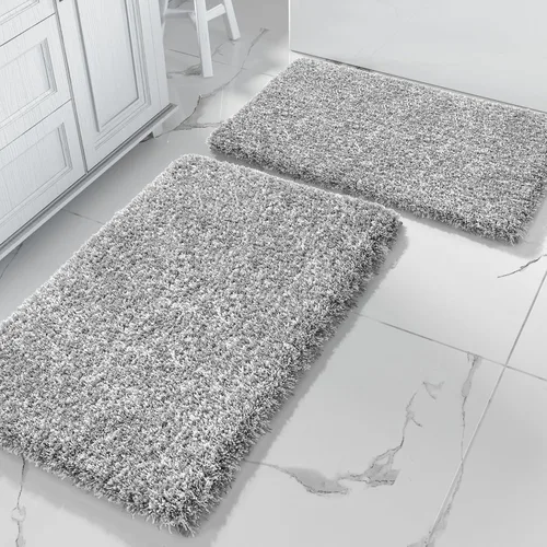 Miniatura 27 de Yimobra Juego de 2 alfombras de baño, alfombra de baño suave y absorbente y alfombra de inodoro en forma de U con respaldo antideslizante, lavable a