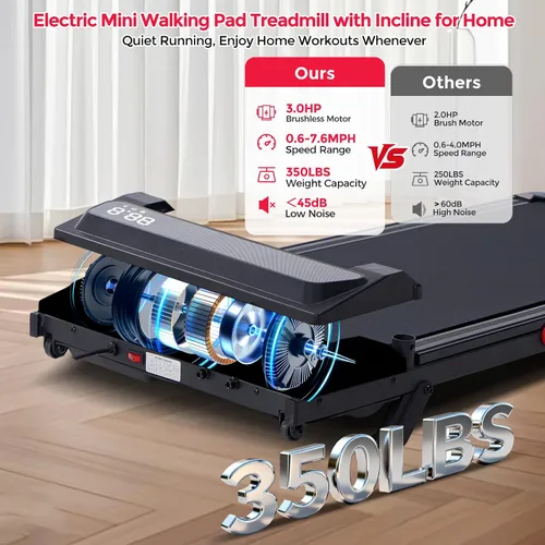 Miniatura 3 de Walking Pad with Incline and Handle Bar, 3.0HP Electric Protable Mini Walking Pad Treadmills for Home Small Space, Small Treadmill for Exercising