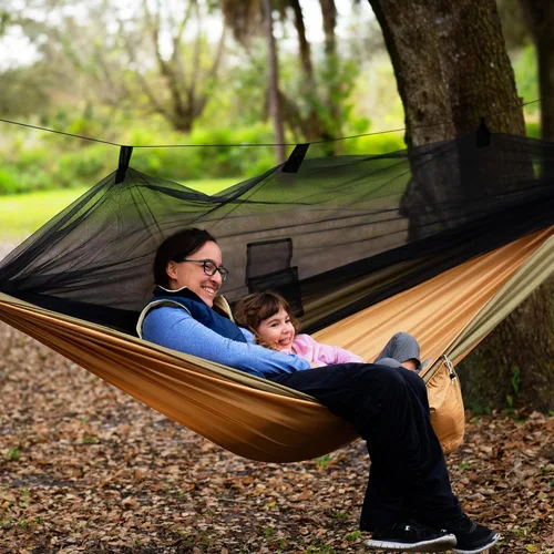 Miniatura 8 de Bliss Hammocks Hamaca en una bolsa con mosquitera y correas ajustables para árboles, hamaca de nailon para acampar y uso al aire libre, capacidad