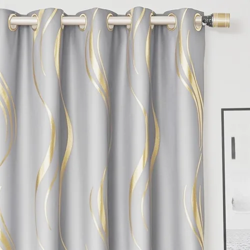 Miniatura 10 de MYRU Juego de 2 paneles de cortinas cortas de cocina para dormitorio, cortinas de rayas con estampado de aluminio para sala de estar