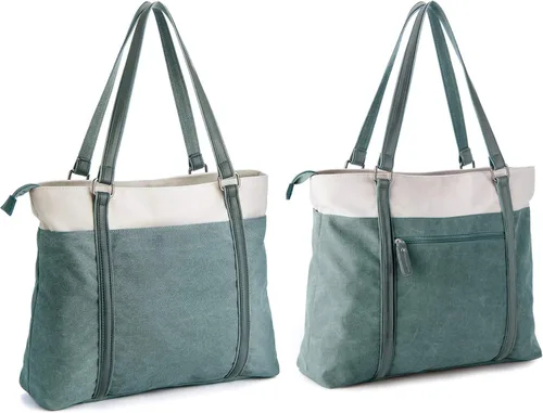Miniatura 6 de Laptop Tote Bag for Women, 15.6 Inch Work Bag with Laptop Compartment and Zipper, Canvas Computer Tote for Teacher Marrón