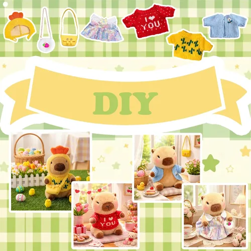 Miniatura 4 de Capybara - Juguete de peluche con 7 piezas de ropa y accesorios, lindo animal de peluche Capybara con trajes (marrón)