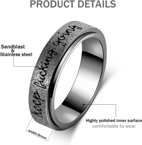 Miniatura 2 de LuckyAmor Anillo para ansiedad para mujer anillo giratorio de acero inoxidable con mantra inspirador personalizado para hombres, mujeres y amigos