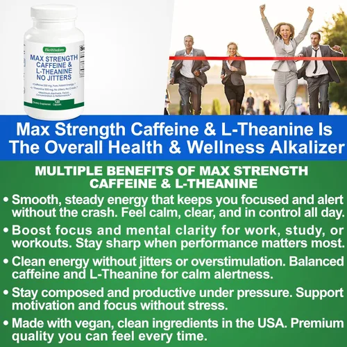 Miniatura 4 de Max Strength Caffeine L Theanine Pills (200 mg/500 mg) – Sin nerviosismo máximo de energía, enfoque, rendimiento, alerta – Pastillas de cafeína