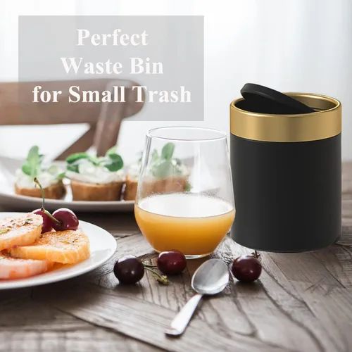 Miniatura 5 de Mini bote de basura con tapa, pequeño cubo de basura de metal, mini cubos de basura para encimera para escritorio, automóvil, oficina, cocina, cubo