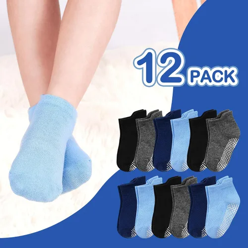 Miniatura 2 de SkiBeaut 12 pares de calcetines antideslizantes para niños y niñas con agarres, calcetines antideslizantes para niños pequeños de 1 a 7 años