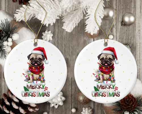 Miniatura 2 de Adorno de pug, adorno de pug de Feliz Navidad, regalo de adopción de perro, adorno de carlino de primera Navidad, adornos conmemorativos