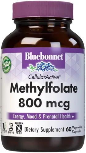 BlueBonnet Nutrition CellularActive Metilfolato 800 mcg - Formulado con Quatrefólico - para energía, estado de ánimo y salud prenatal - Vegano, sin