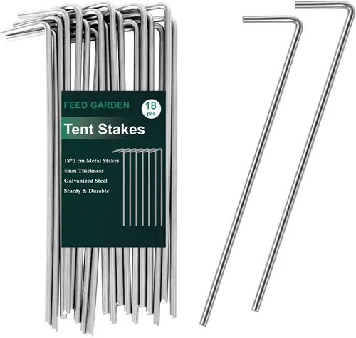 FEED GARDEN Estacas de tienda de campaña de 7 pulgadas, paquete de 18 estacas inflables para decoración al aire libre, clavijas de metal