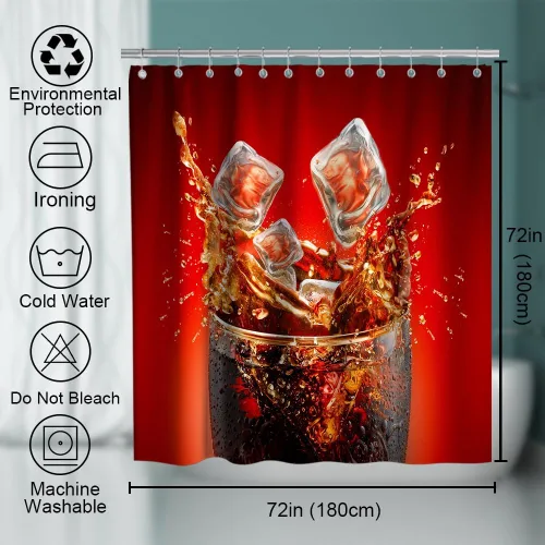 Miniatura 4 de Cortina de ducha de bebidas heladas, juego de decoración de baño con ojales y ganchos, 36 pulgadas de ancho x 72 pulgadas de alto, rojo y negro