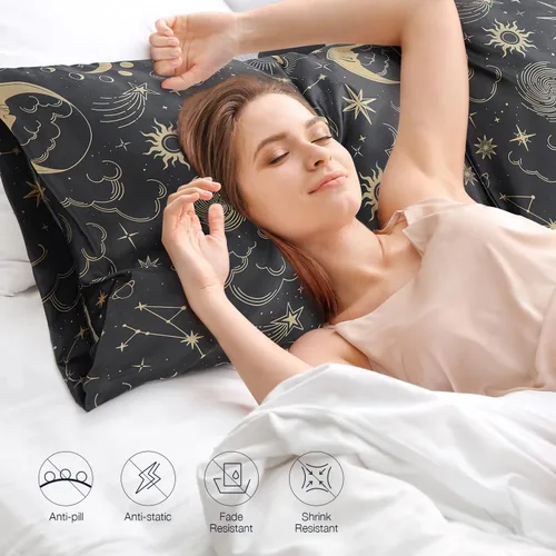 Miniatura 8 de EXQ Home - Funda de almohada de satén para cuidar el cabello y la piel, tamaño estándar, de seda con estampado negro, juego de 2 fundas con cierre
