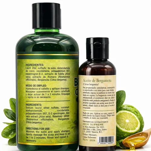Miniatura 9 de Champú Bergamota Orgánico (16.9 fl oz) con Aloe Vera y Romero + Aceite de Bergamota (4.2 fl oz) Champú Orgánico Bergamota con Sábila & Romero +