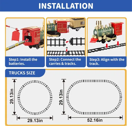 Miniatura 4 de JQ JUQU Juego de tren eléctrico para niños de 3 a 8 años, tren de juguete a pilas con luces y sonidos, 3 autos y 10 pistas para Navidad y juego