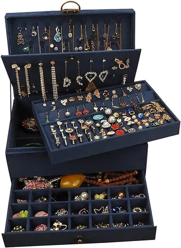 Miniatura 2 de GYJOYERO Joyero organizador de aretes de joyería para mujeres y niñas 4 capas con cajones collares anillos relojes vitrina almacenamiento