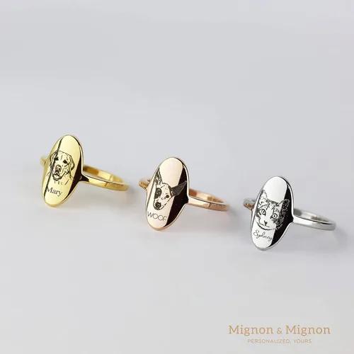 Miniatura 3 de MignonandMignon Custom Pet Portrait Jewelry Mother's Day Gift Dog Lover Personalized Ring for Her Cat Lover Unique - OR-AP