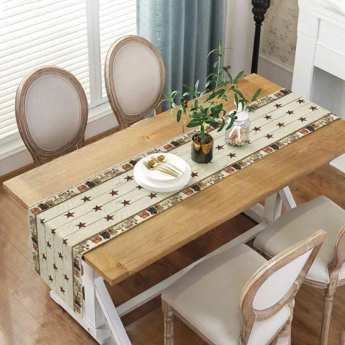 Miniatura 5 de Camino de mesa rústico y primitivo, camino de mesa con estrellas del oeste de Texas para comedor, cocina, sala de estar, vacaciones y decoración