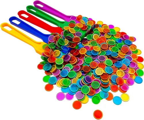 Miniatura 5 de JUNWRROW Varita magnética de bingo con fichas, 5 paquetes y 500 chips de metal, 5 chips de metal de color para juegos en grupo grande, noche