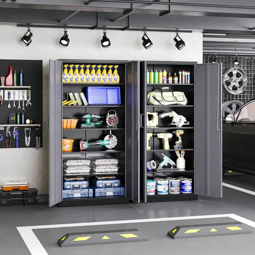 Miniatura 2 de Armario de almacenamiento de metal con 2 puertas y estantes ajustables, armario de metal ancho, gabinete de almacenamiento bajo, gabinete de acento