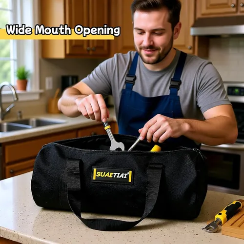 Miniatura 2 de Bolsas de herramientas pequeñas de 14 pulgadas para hombres, bolsa de almacenamiento de herramientas con cremallera de boca ancha, bolsa de Negro-14