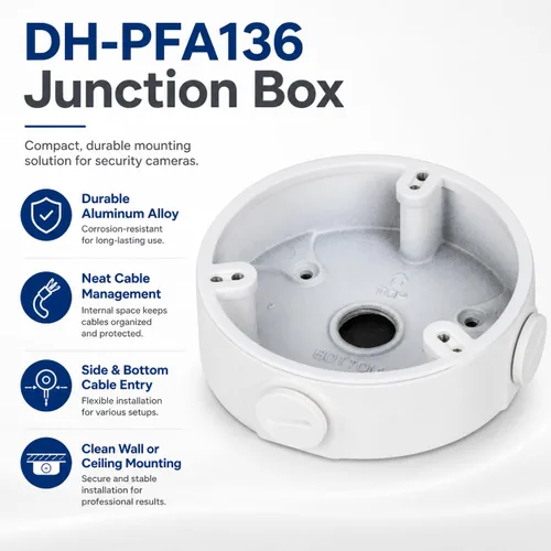 Miniatura 2 de PFA136 Caja de conexiones impermeable para torreta Dahua IP Dome y cámara de globo ocular, color blanco, 1 paquete