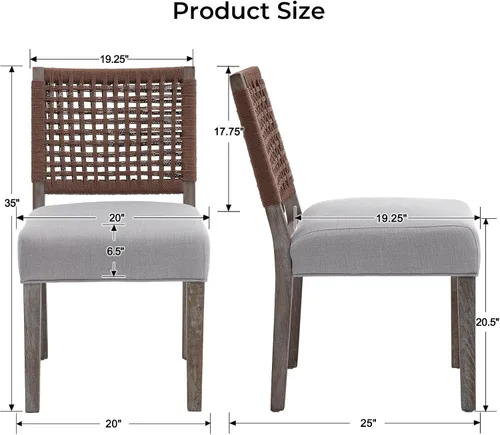 Miniatura 2 de LZAREAL Juego de 4 sillas de comedor estilo granja tapizadas de tela de lino, sillas de cocina y comedor modernas de mediados de siglo con respaldo