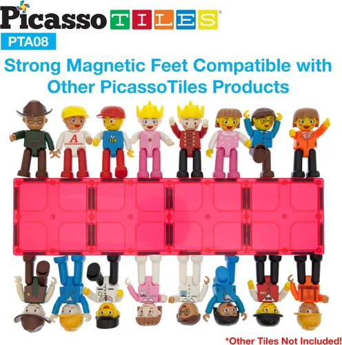 Miniatura 2 de PicassoTiles 16 figuras de acción + 60 cubos magnéticos de rompecabezas, paquete de expansión de personajes magnéticos, paquete de juego