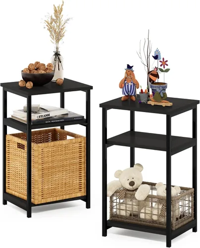 Miniatura 7 de Furinno JUST - Mesita lateral de 3 niveles con tubo giratorio N, estante abierto, mesita de noche con esquina curva redonda, mesita de cama, fácil