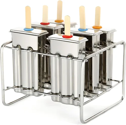 Moldes de paletas de acero inoxidable, juego de 6 moldes para hacer helados, moldes de paletas caseras reutilizables de metal con palos y bolsas
