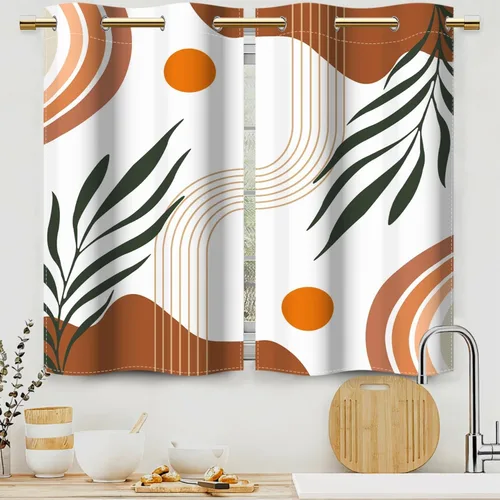Miniatura 11 de Cortinas bohemias de cocina, diseño abstracto de mediados de siglo, arco negro, cortinas rústicas cortas para ventana de comedor, caravana, 21 x 45