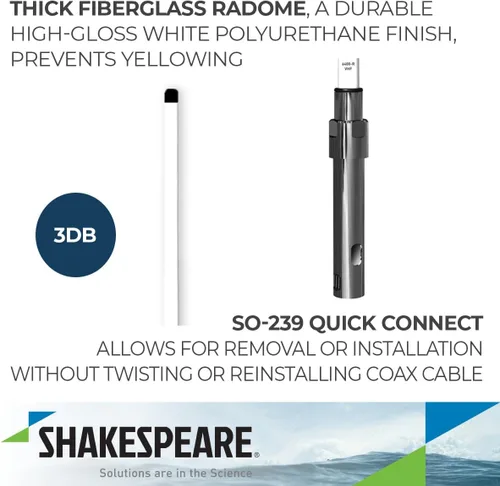 Miniatura 3 de Shakespeare 6400-R Fase III Antena VHF - 4' VHF Marine Band 3dB Ganancia