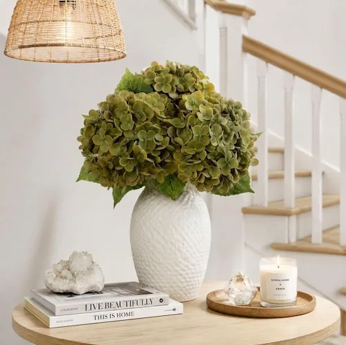 Miniatura 21 de Flores artificiales de hortensias de tacto real, 2 flores azules y 2 blancas de tacto real, flores de hortensias sintéticas de 21 pulgadas, flores