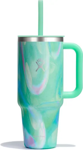 Miniatura 76 de Hydro Flask Vaso de Viaje con Asa, Tapa y Pajita - Acero Inoxidable Aislado en 24 Oz Aloe