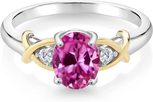Miniatura 140 de Anillo de compromiso de oro amarillo de 10 quilates y plata 925 con piedra natal y diamantes cultivados en laboratorio para mujer, ovalado de 0.315